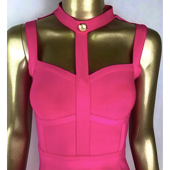 Hot pink rayon halter neck bandage dress - Picture 6 of 14